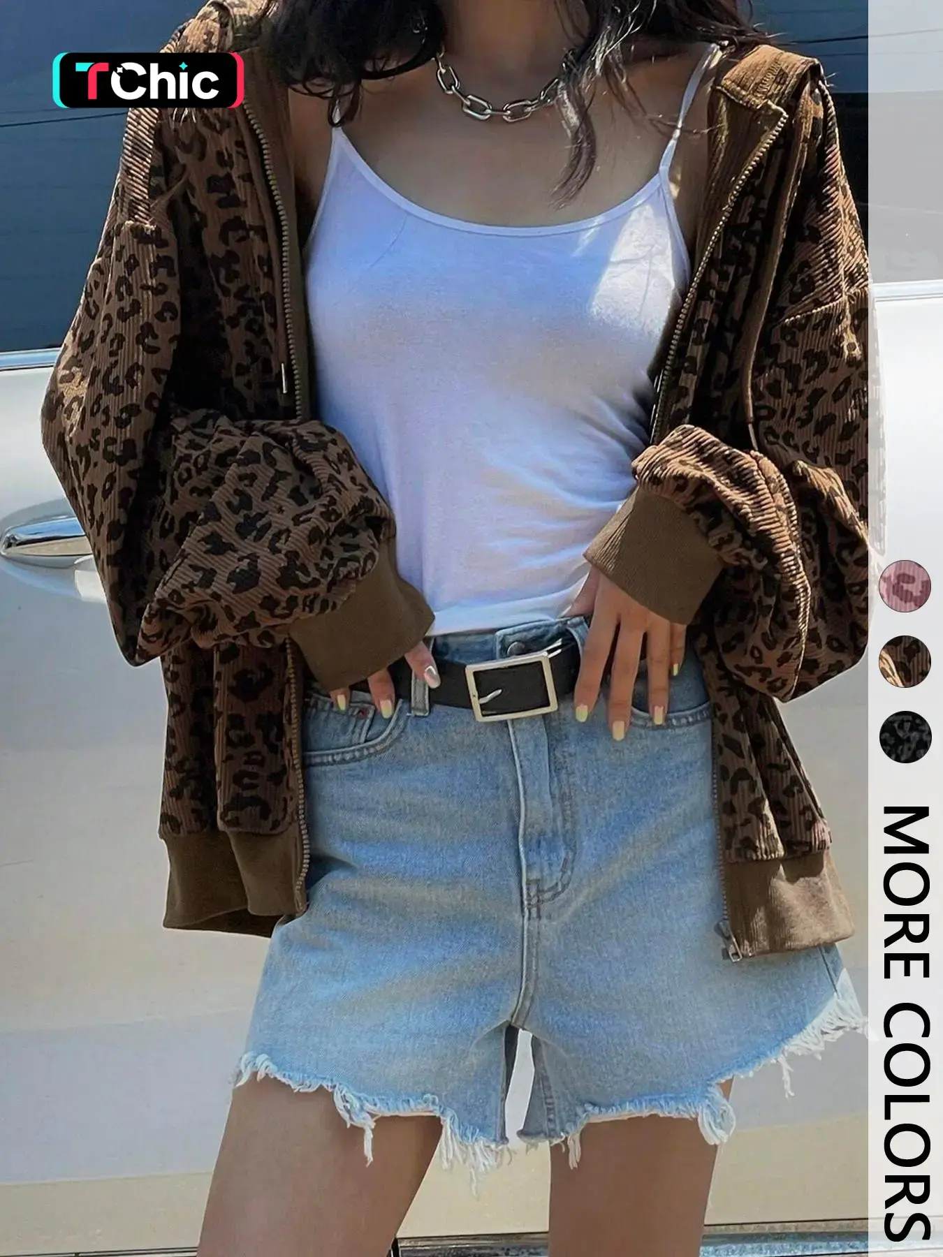 Women's Leopard Print Hooded Zipper Jacket, Long Sleeve, Casual Fitted Slim-Fit Fall & Winter Coat, Adjustable Drawstring Design, Thick Woven Kint Fabric, Outerwear, Tops, Leopard Print Jackets