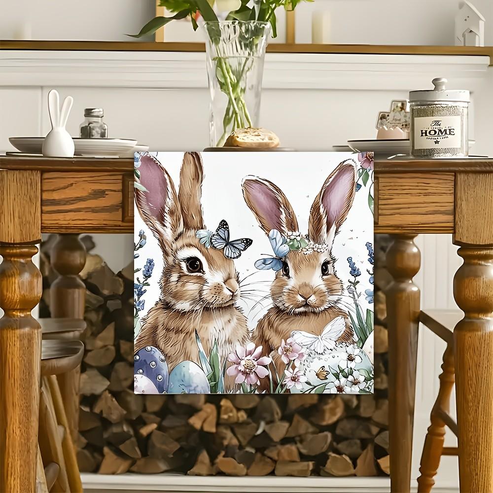 1Pcs Easter Table Runner, Cute Rabbit Pattern, Charming Rabbit Pattern, Spring New Home Decor, Durable Polyester Material, Easy Maintenance, Versatile Home Use, Suitable for Dining Room Kitchen TV Cabinet