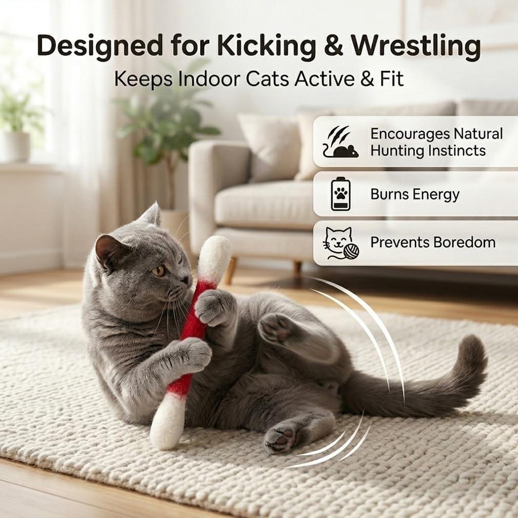 Cotton swab cat toys (6-pack), durable large size, kitten chewable teeth cleaning rope, giant interactive felt cat kicking toy stick, relieves boredom, provides exercise and play, relieves anxiety, aids digestion, and is the perfect gift for cat lovers.