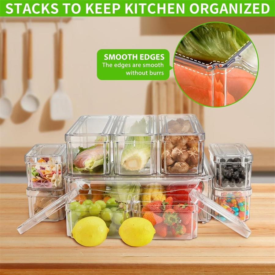 ✨Clear Storage Boxes, Kitchen & Fridge Organizing Must - haves✨ Tired of a messy kitchen/fridge? These stackable clear boxes maximize space, smooth edges. BPA - free, freezer Fridge Storage Organizer