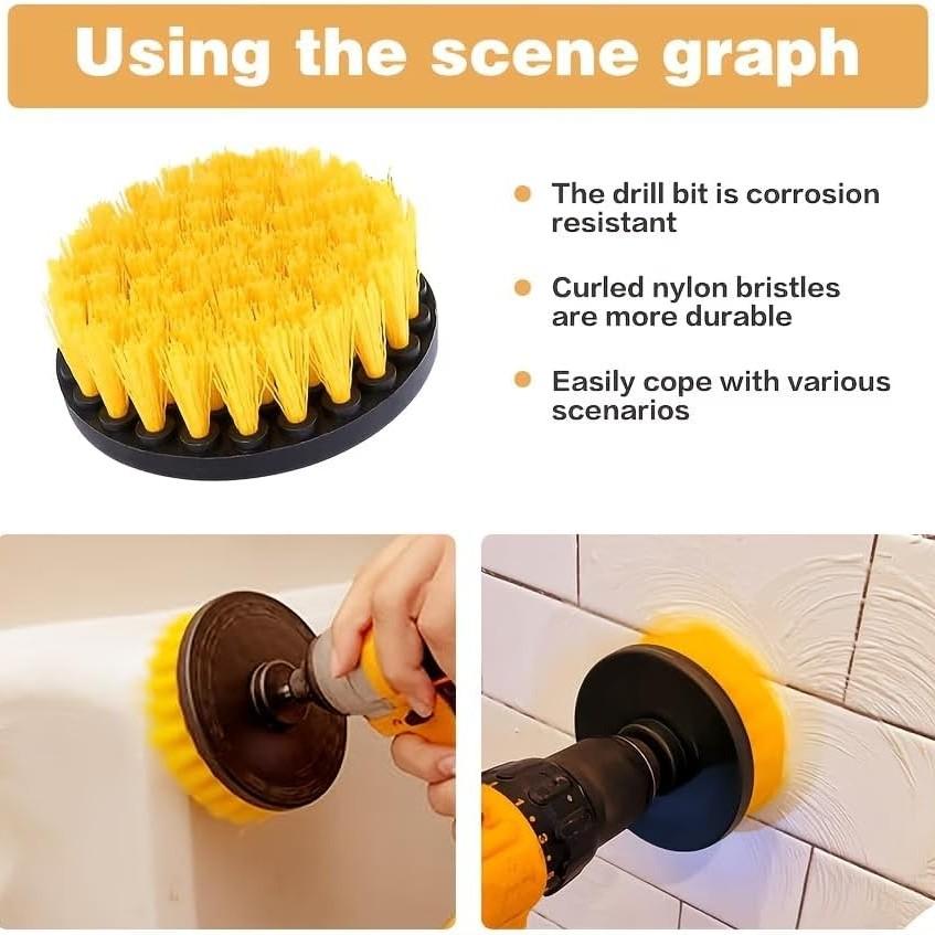 3 Piece Power Scrubber Brush Kit for Wheels, Tires, Carpet, Interior,Shoe cleaning, Upholstery - Medium Stiff Nylon Brushes for Cordless Drill Cleaning