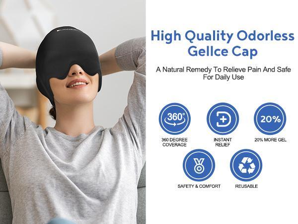 JUIWEK Cold Migraine Cap - 360° Full Coverage Headband Sleep Mask for Migraines Puffy Eyes Tension Sinusitis and Stress Relief Stretchable Design 20% More Coverage Area Comfortable and Instant Relief JUIWEK Cold Migraine Cap - 360° Full Coverage Headband Sleep Mask for Migraines Puffy Eyes Tension Sinusitis and Stress Relief Stretchable Design 20% More Coverage Area Comfortable and Instant Relief