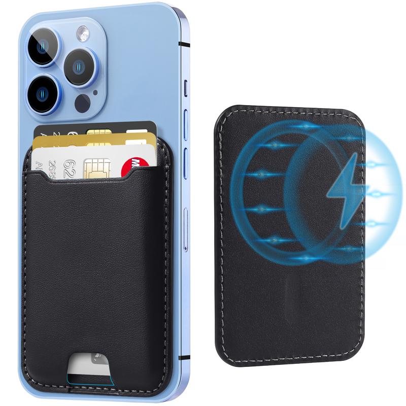 Magnetic Wallet Card Holder for IPhone Leather Magnetic Phone Wallet with Powerful Magnet, RFID Blocking, Fit 4 Cards TikTokShopBacktoSchool Electronic Gadgets Camera Cellphone Smartphone Portable Durability  White【Christmas】