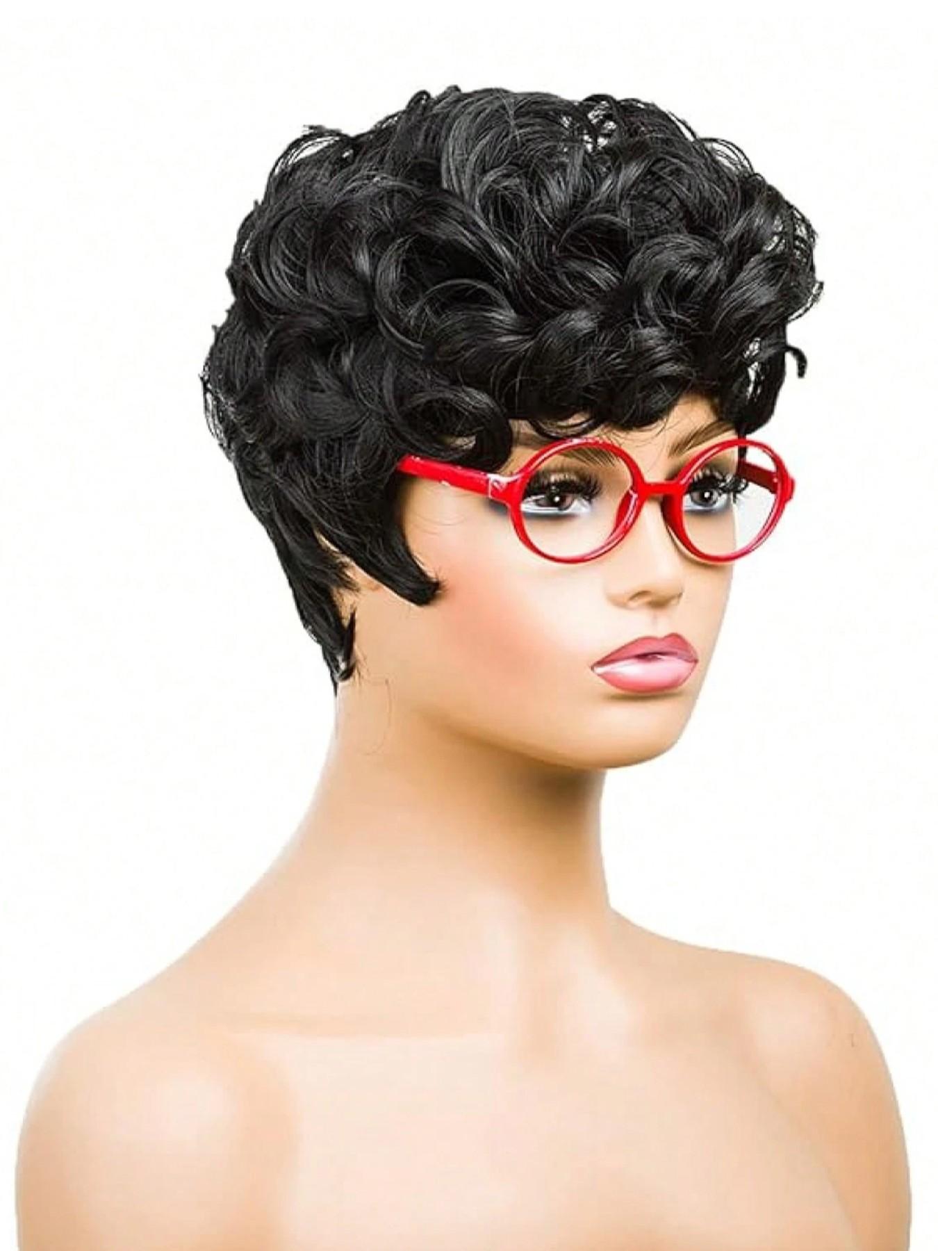 Short Pixie Wigs Short Black Curly Pixie Wigs Synthetic Hair Wigs Natural Wavy Black Burgundy grey Pixie Cut Wig Short Curly Layered Pixie Wig Stylist Friendly Wig