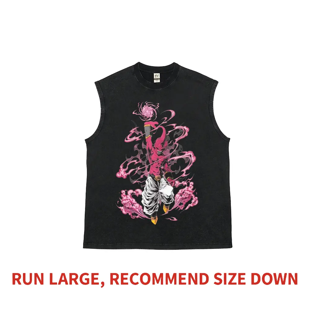 Pink Power Monster Aura Heavyweight Boxy Fit Tank Top Vintage Washed Extremely Oversized Pure Cotton Graphic Vest Retro Anime Streetwear Y2K