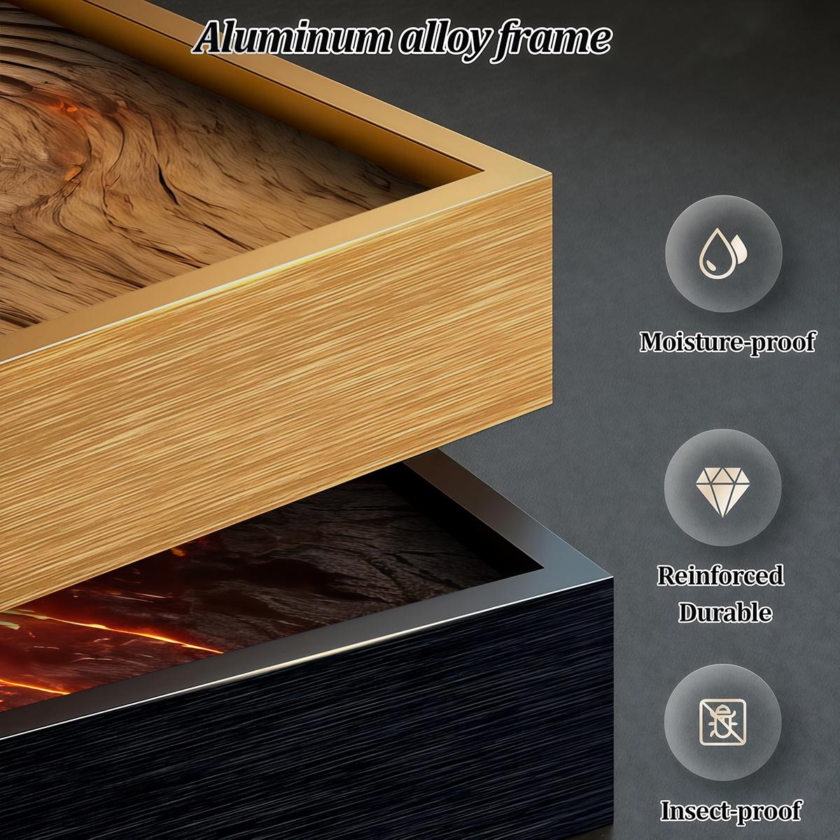 3 Counts Aluminum Alloy Framed Painting, Burning Wood Texture And Flowing Lava Art Pictures, Home Decoration For Living Room, Bedroom, Office, Restaurant, Hallway Wall Decor, Odorless Print Artwork, Luxury Perfect Gift For Friends And Family