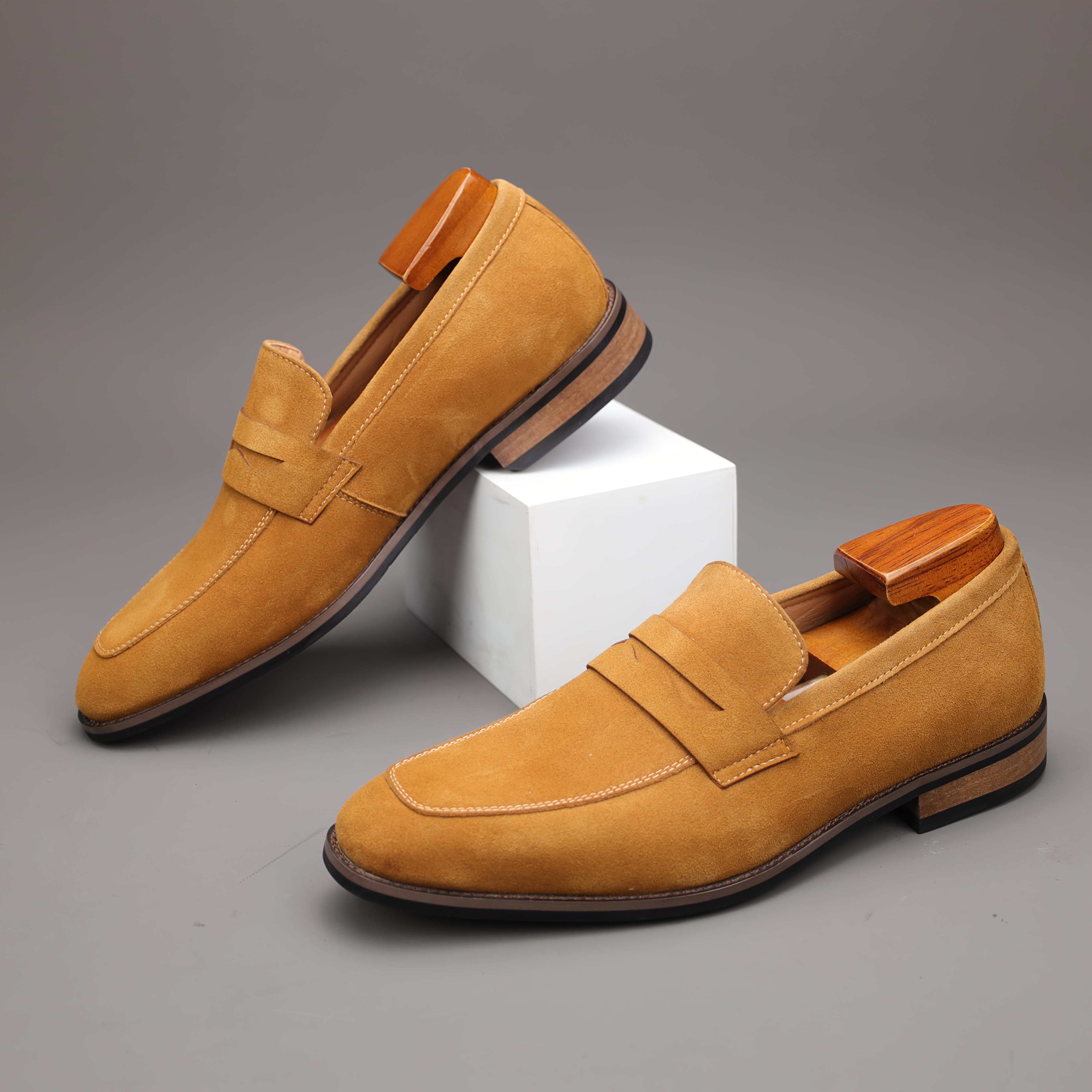 Men's Top Grain Cow Upper Slip On Penny Loafer Shoes, Elegant Comfy Non Slip Rubber Sole Dress Shoes, Men's Footwear,Real Shoes,size7-14
