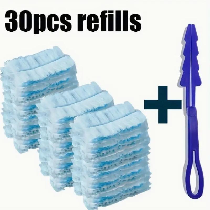30pcs Disposable Dust Cleaner Refills + 1 Handle, Static Electric Head Replacement Parts, Easy Remove Electronics Furniture Blinds Fans Dust