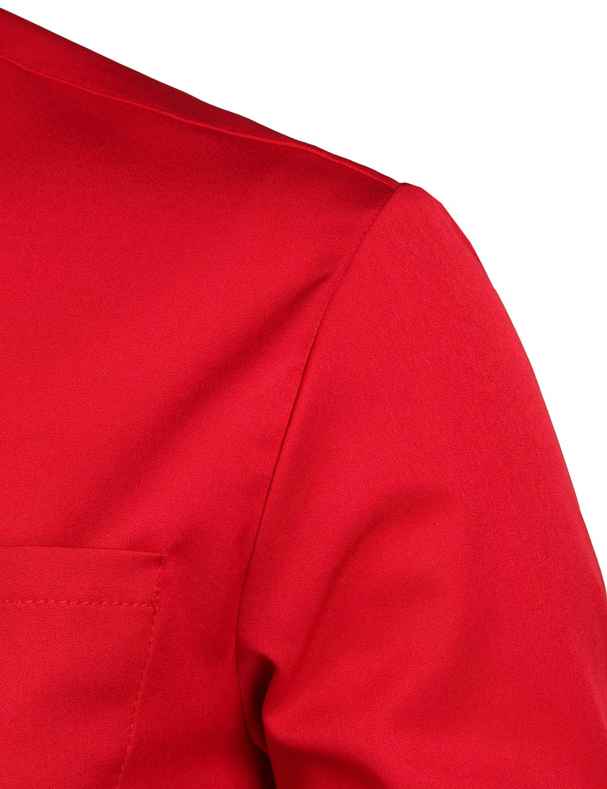 ZEROYAA Men's Red Banded Slim Fit Collar Long Sleeve Casual Button Down Dress Shirts with Chest Pocket Breathable Polyester Fabric Soft Top