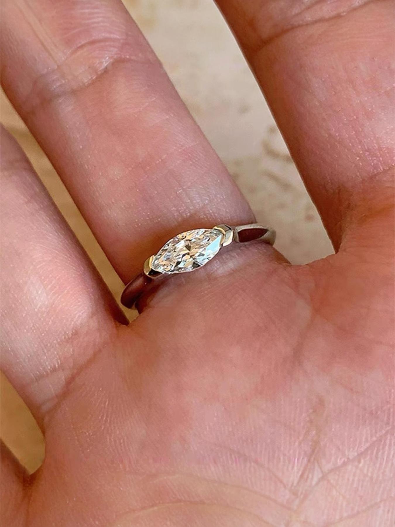 Women's Marquise Diamond Ring, High Carbon Diamond, Unique Rhombus Design, Versatile Fashion Jewelry, Elegant Angel Eye Band