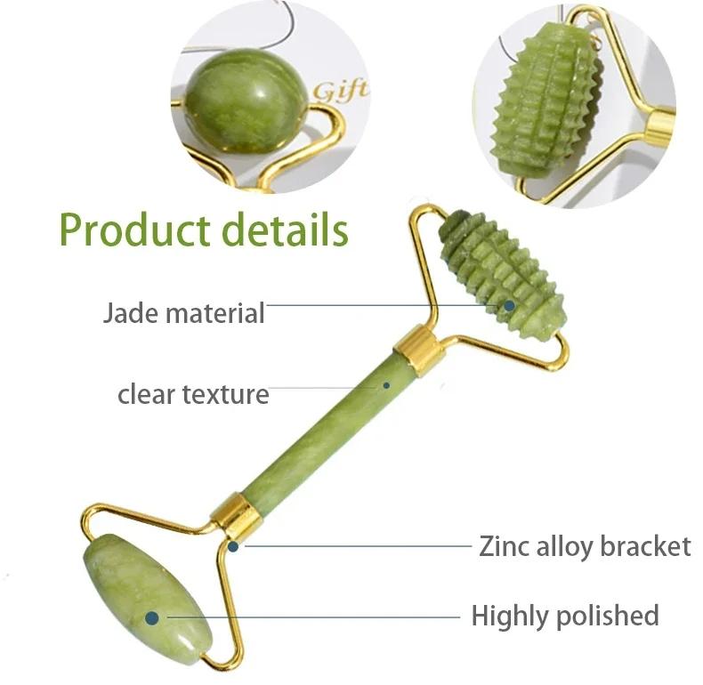 Natural Jade Roller Massager Beauty Tool Self Care Tools Skin Care Tools Facial Care Tools for Face Body Back Foot Massage Roller Facial Liftting Anti-wrinkle Double-end Gua Sha Jade Stone