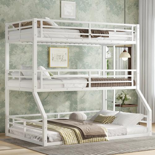 [Bellemave]Bunk Bed, Metal Triple Bunk Bed with Safety Guardrails, Heavy-duty Bunk Bed with Noise-reduced Design