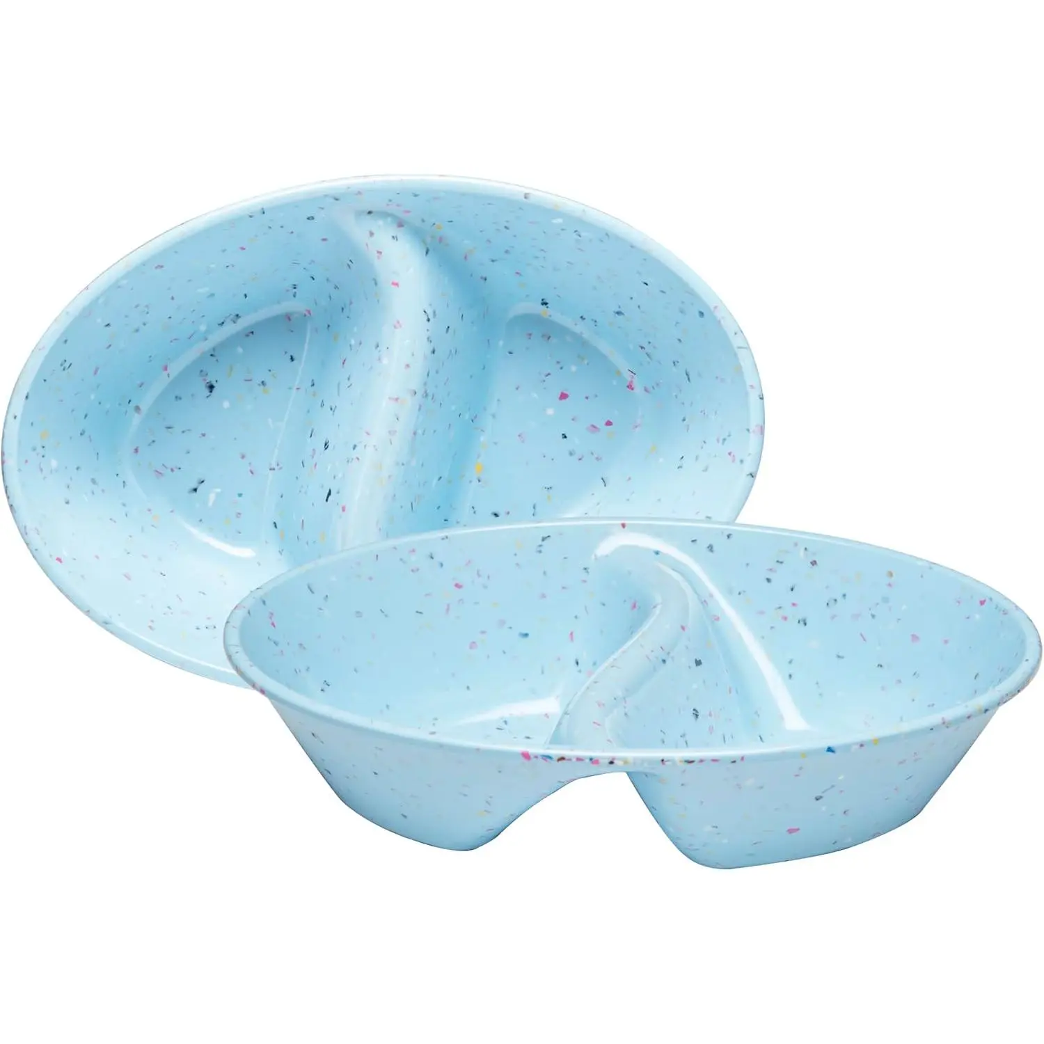 Confetti Divided Bowl Set of 2,  Melamine  Stackable Unbreakable Bowls with Two Compartments, Ideal for Snacks, Chips & Dips, Cereal, Dishwasher-Safe Color: Blue