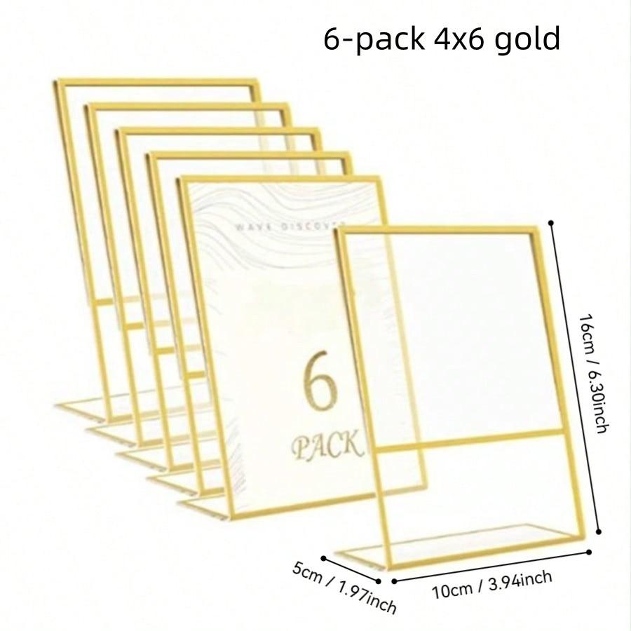 6-Piece Acrylic Sign Holder Set, Frame, Vertical Stand, Transparent Tilted Photo Frame, Wedding Table Number Display, Home Decor