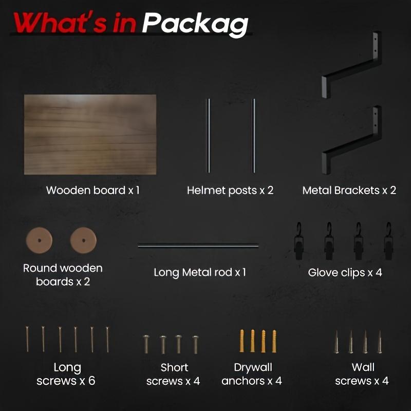 Motorcycle Helmet & Gear Display Rack, 1 Count Wall Mounted Helmet Holder with Detachable Hooks, Home Organizer for Living Room Bedroom