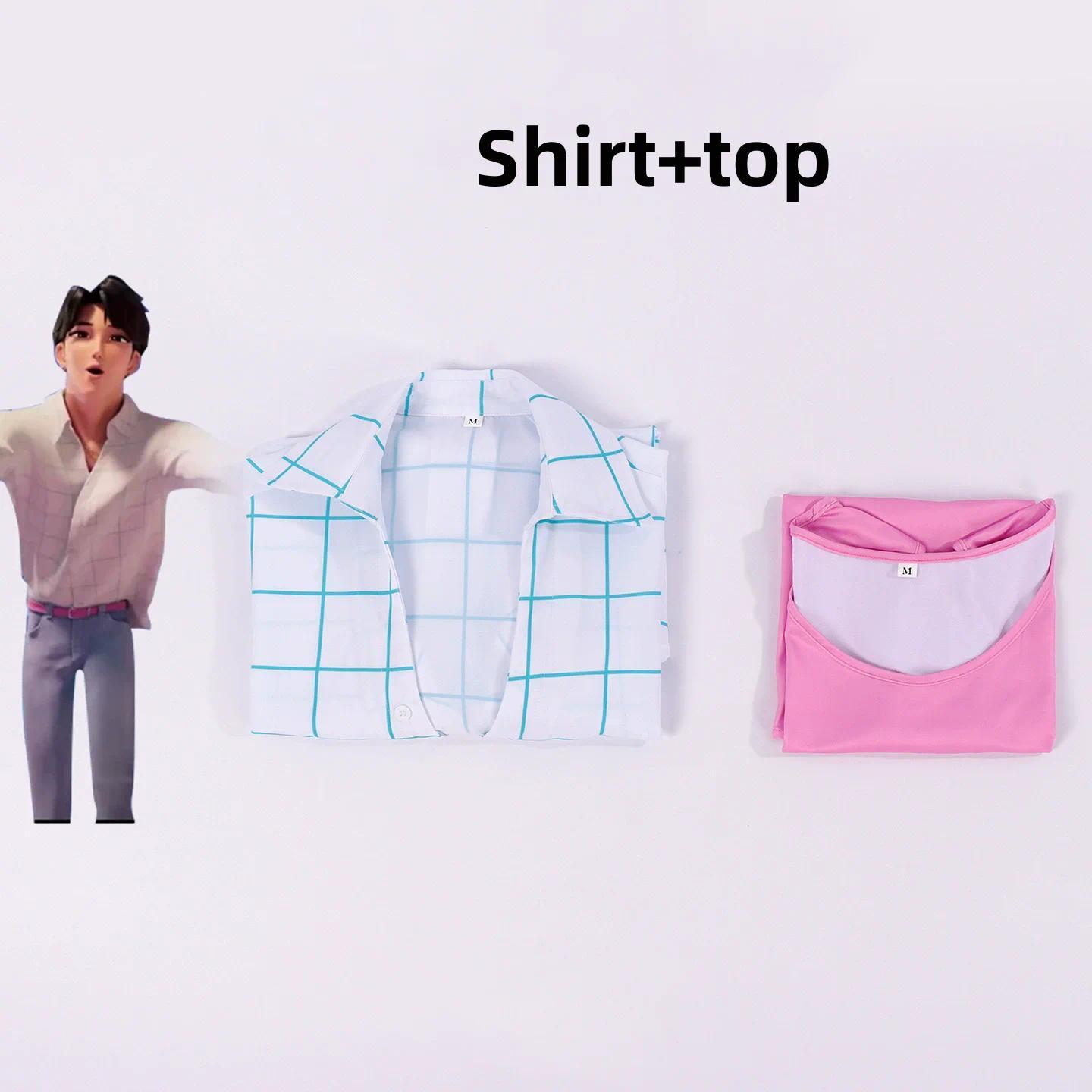 2026 Anime Movies Saja Boys Jinu Cosplay Costume Boy Band Long Sleeves Grid Shirt Top Wig Adult Man Woman Daily Leisure Suit