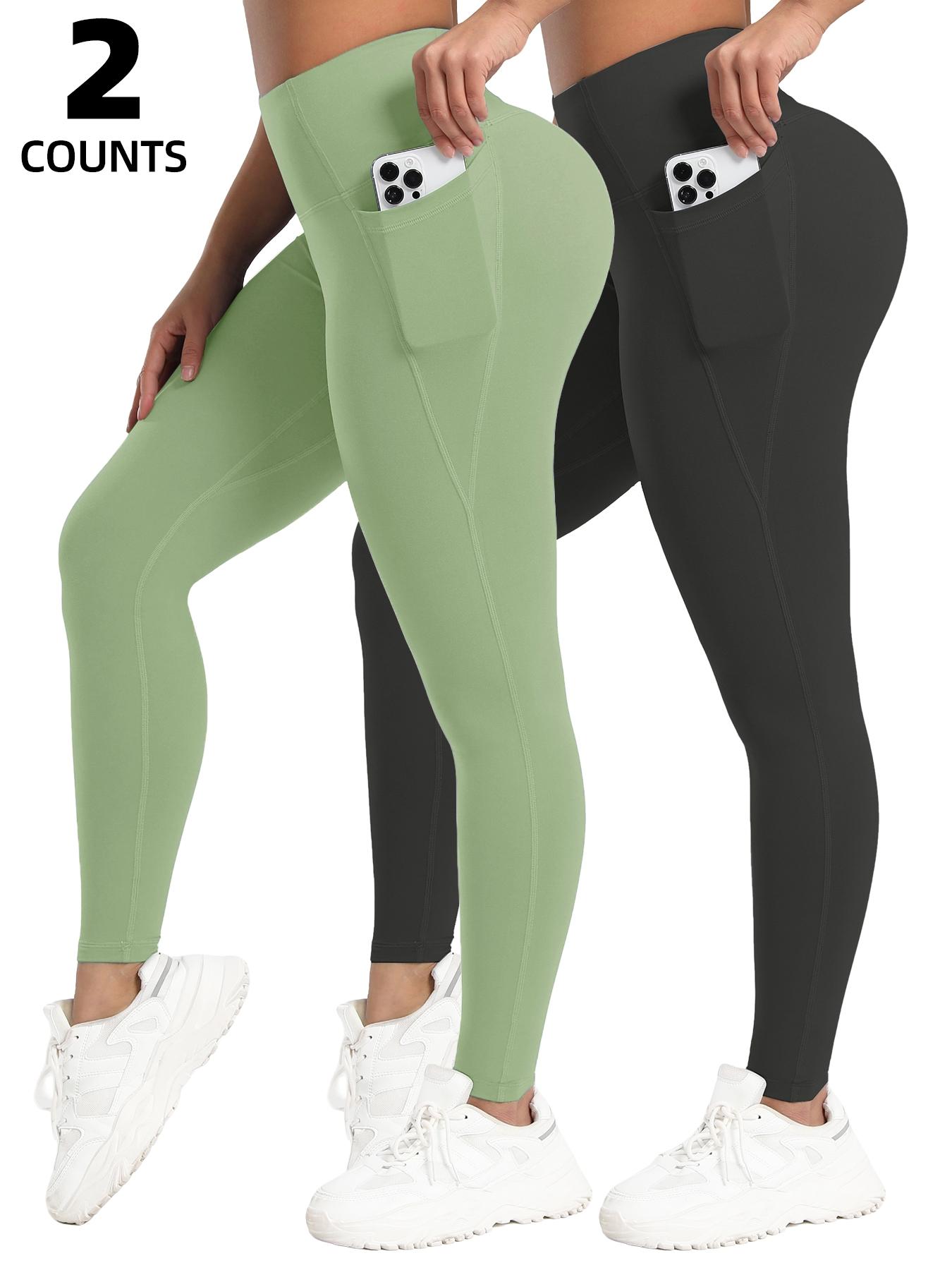 Women's Solid Color Side Pocket High Waist Sports Leggings, High Stretch Casual Comfortable Breathable Skinny Pants for Yoga Gym Workout Running, Ladies Sportswear for All Seasons, High Waisted Leggings