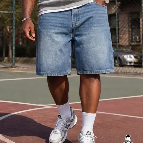 Men's Big and Tall Natural Denim Shorts 2XL-6XL, Menswear Light Wash Jean Shorts for Summer Streetwear Casual Wear