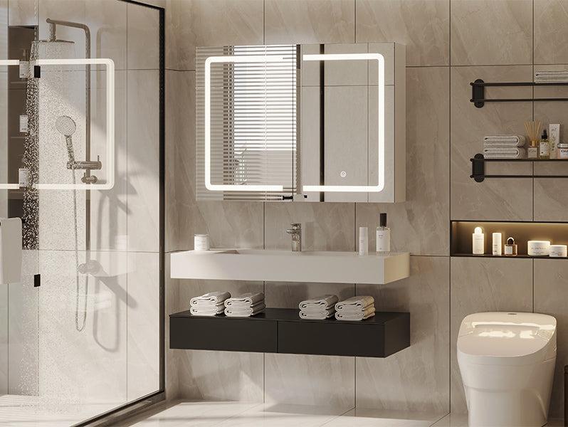 Sikaic Lighted Double Doors Medicine Cabinet with Touch Switch Mirrors and Storage Adjustable Shelves White Furniture Bathroom Vanity Led Modern Sikaic Lighted Double Doors Medicine Cabinet with Touch Switch Mirrors and Storage Adjustable Shelves White Furniture Bathroom Vanity Led Modern