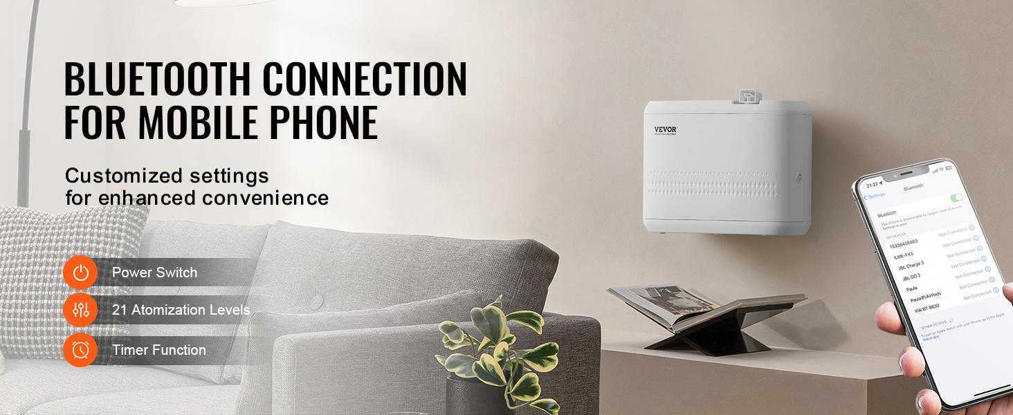 VEVOR Scent Air Machine, 850ml Bluetooth Smart Essential Oil Diffuser, 5000sq. ft Waterless HVAC Scent Diffuser with Cold Air Technology, Aromatherapy Diffuser Machine for Home, Office, Hotel