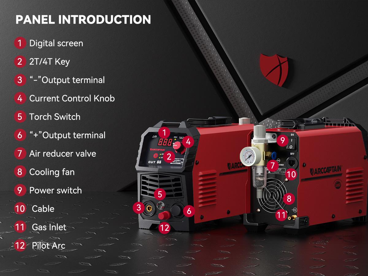 ARCCAPTAIN CUT55LED Plasma Cutter Non-Touch Pilot ARC High Frequency Air Plasma Cutting Machine 120/240V Dual Voltage IGBT Inverter 1/2" Clean Cut Reflow 2T/4T and 1/4" - 18, Digital Welding Machine, Plasma Cutter