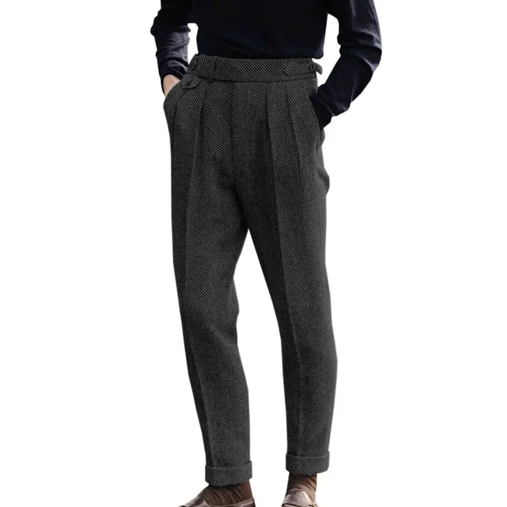 Vintage Tweed Blend Trousers for Men, Featuring a Slim Fit And Herringbone Pattern, Perfect for Thanksgiving And Christmas Gifts