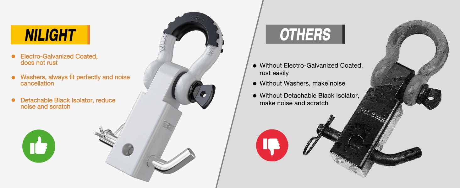 Nilight Shackle Hitch Receiver 2Inch 45000 LBs Breaking Strength 3/4" D Ring Shackle w/Trailer Hitch Pin Heavy Duty Solid Recovery Towing Kit for Trucks Jeeps Off-Road