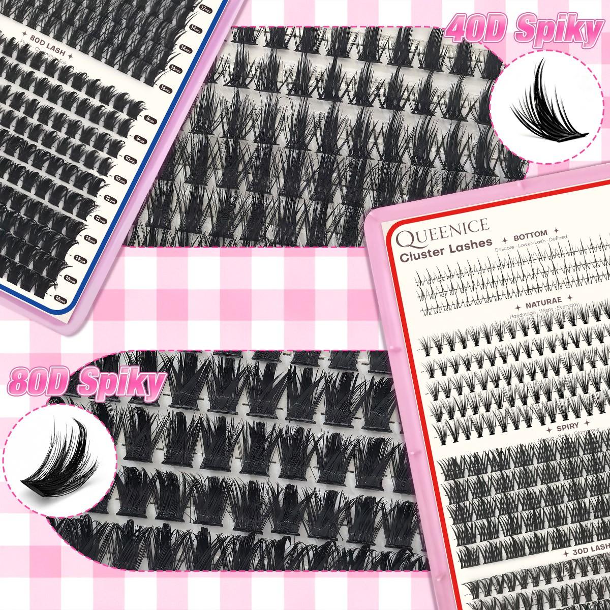 6 Styles Mixed DIY False Eyelash Extension Kit, Bottom Natural, Thick Spikes Lash Clusters with Bond and Seal, Tweezers Mixed Lengths Individual Cluster Lashes for Daily Use, Cat Eye Lashes, Reusable & Beginner Friendly, Beginner Friendly Eyelashes