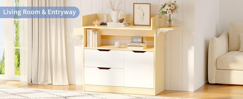 LInor Baby Changing Table Dresser with 3 Drawers and 1 Storage Shelves, Baby Changing Station with Light Wooden and White Finish Newborn Nursery