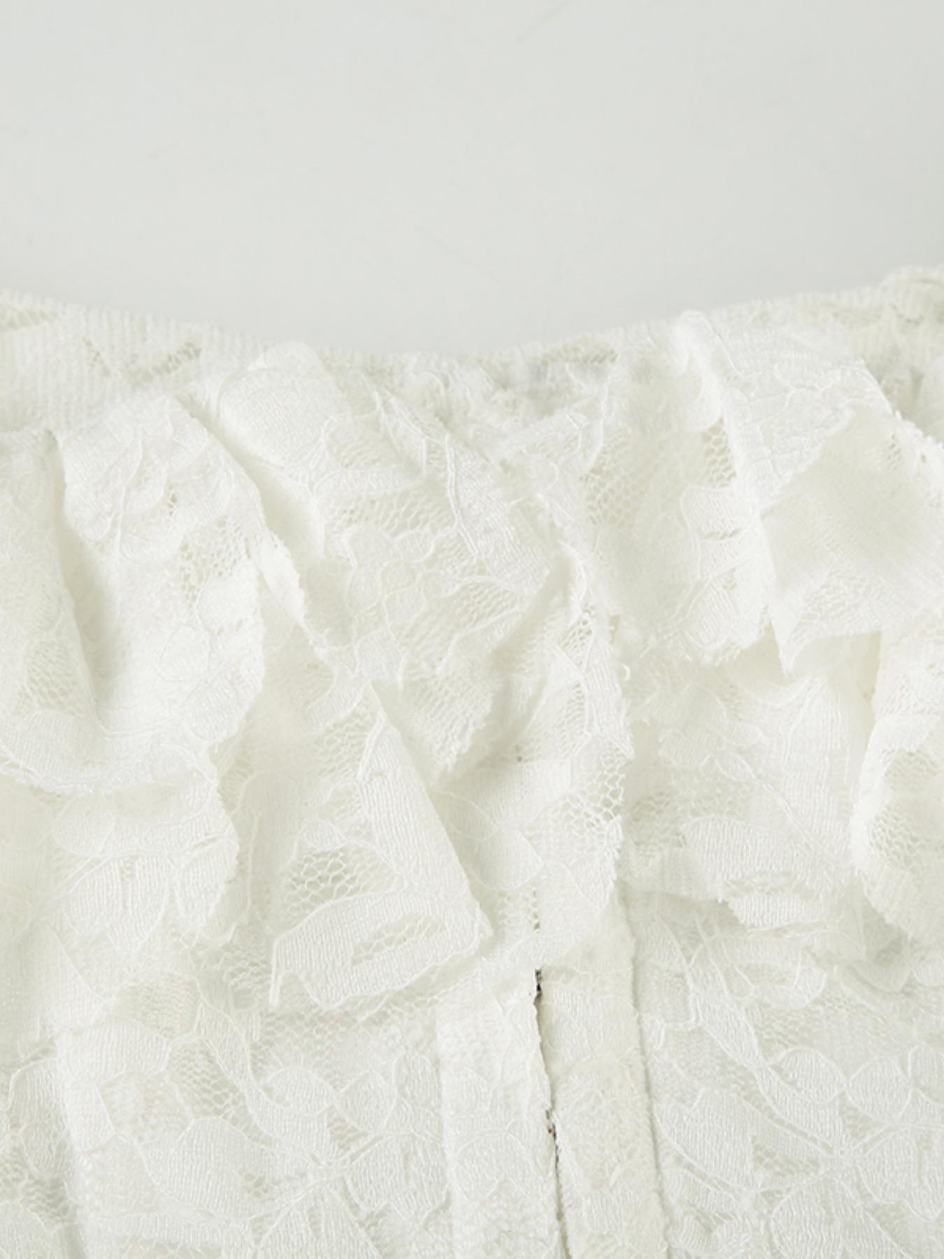 Women's Plain Lace Long Sleeve Top, Elegant Romantic Square Neck Top for Spring, Ladies Clothes for Daily Wear