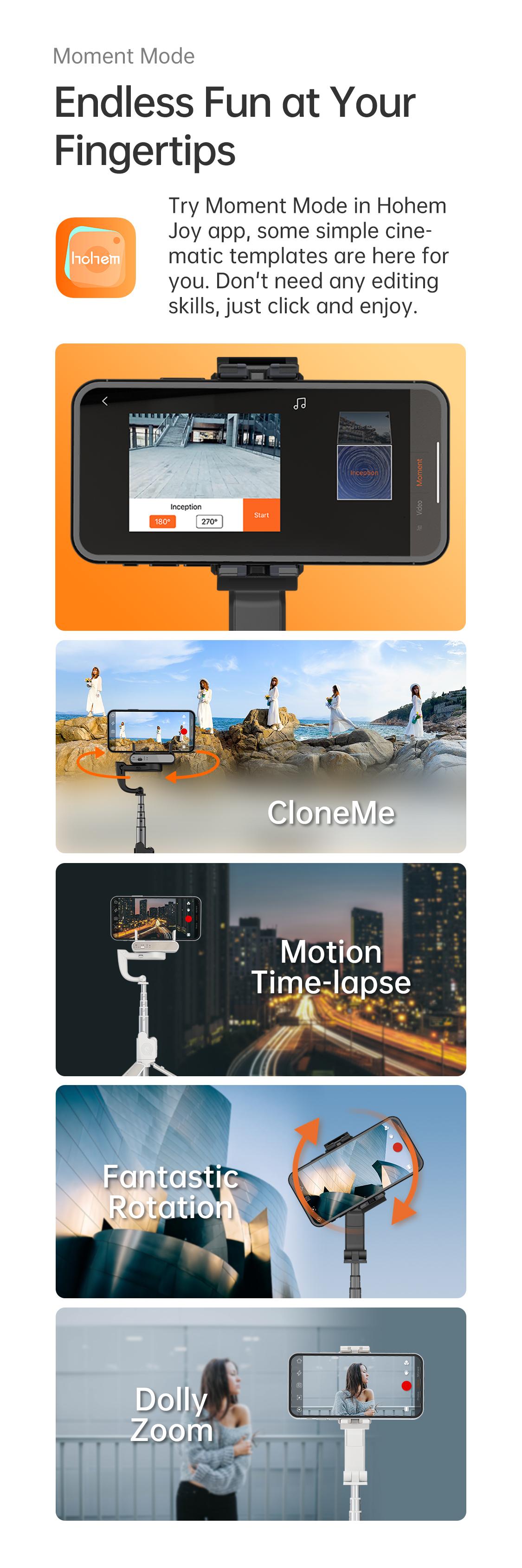 Hohem iSteady Q Selfie Stick Gimbal Stabilizer, 2 Axis Face Tracking & 360° Rotation Tripod with Wireless Remote, 4 in 1 Portable Tripod w/Extendable Stick