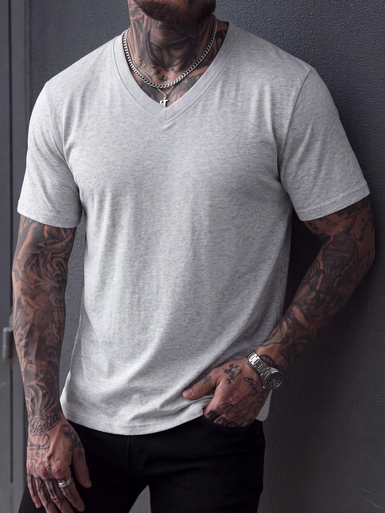 5-Pack Men's Slim Fit Cotton V-Neck T-Shirts, Casual Classic Short Sleeve Basic Daily Wear, Comfortable Solid Color Tees, Essential Clothing