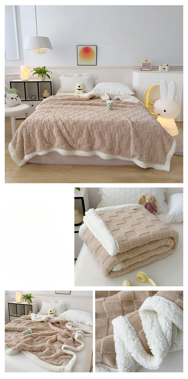 Plaid Taffeta Lamb Fleece Blanket, Thick Warm, Cozy Blankets, Suitable for Autumn Winter, Single Double Use, Dormitory Sofa Cover Blanket