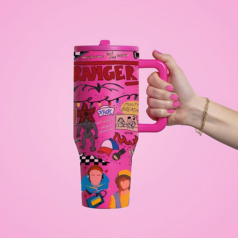 1 Pc 40oz Insulated Mug Tumbler, Double Wall Vacuum Cup, Leak-Proof Skinny Thermal Mug for Hot Cold Drinks, Keeps Hot 12 Hours Cold 24 Hours, Vintage Cartoon Art Style Gift for Women Men, Holiday Birthday Festival Office Daily Use