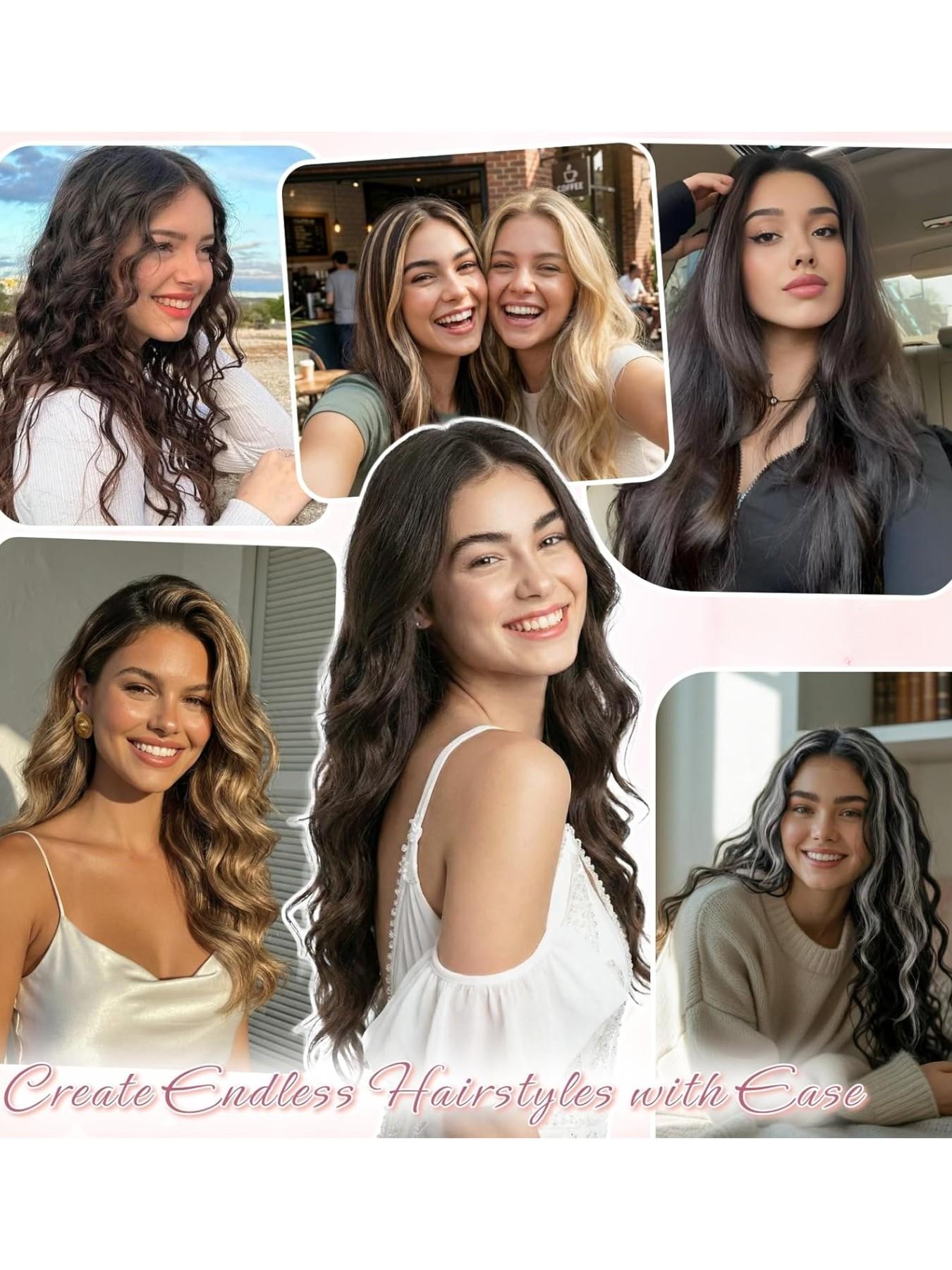 100% Human Hair Extensions, 14-24 Inches Natural Color, Invisible Clip-In Hair Pieces, Women's Hair Extension Set, Real Hair Clips, Straight Natural Hair