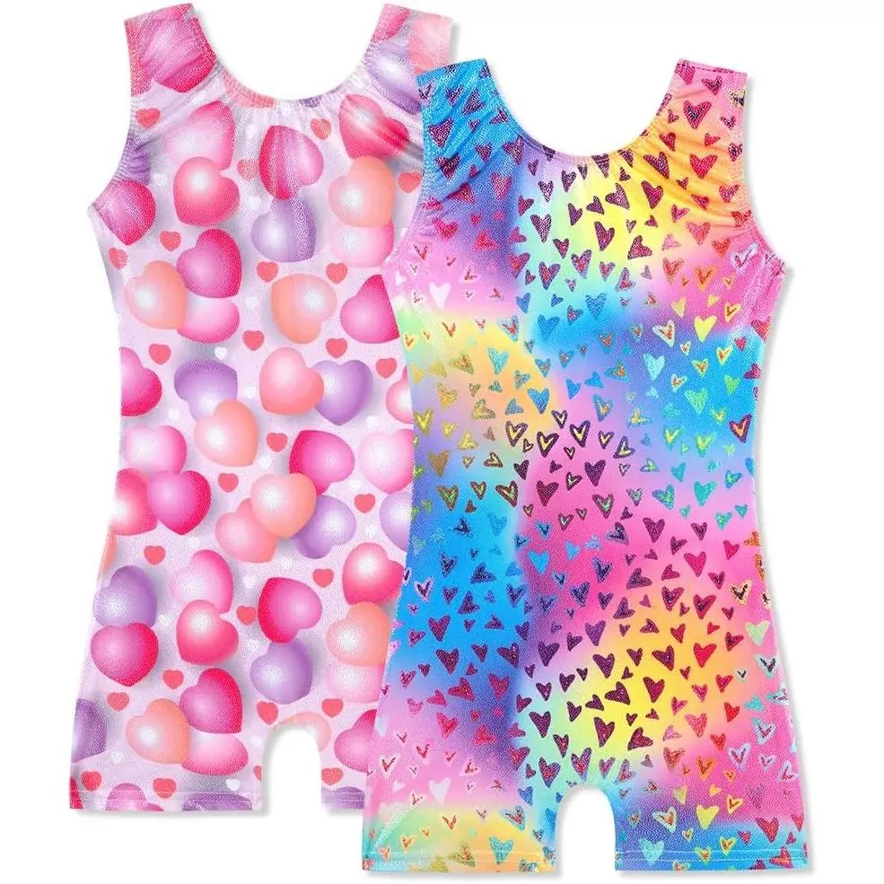 2 Pack Girls Gymnastics Leotards for Kids Toddlers Dance Outfits with Shorts Biketards Tumbling Clothes Sparkly