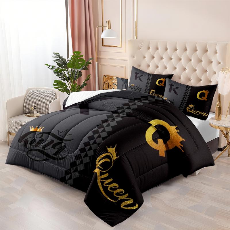 2/3 Pcs Deluxe Bedding Set, King And Queen Crown Printed Quilt Set, Including Comforter And Pillowcase, Shared By The Whole Family, Suitable for All Seasons, Is The Perfect Choice For Bedroom, Dormitory, And Guest Room Bedding Set