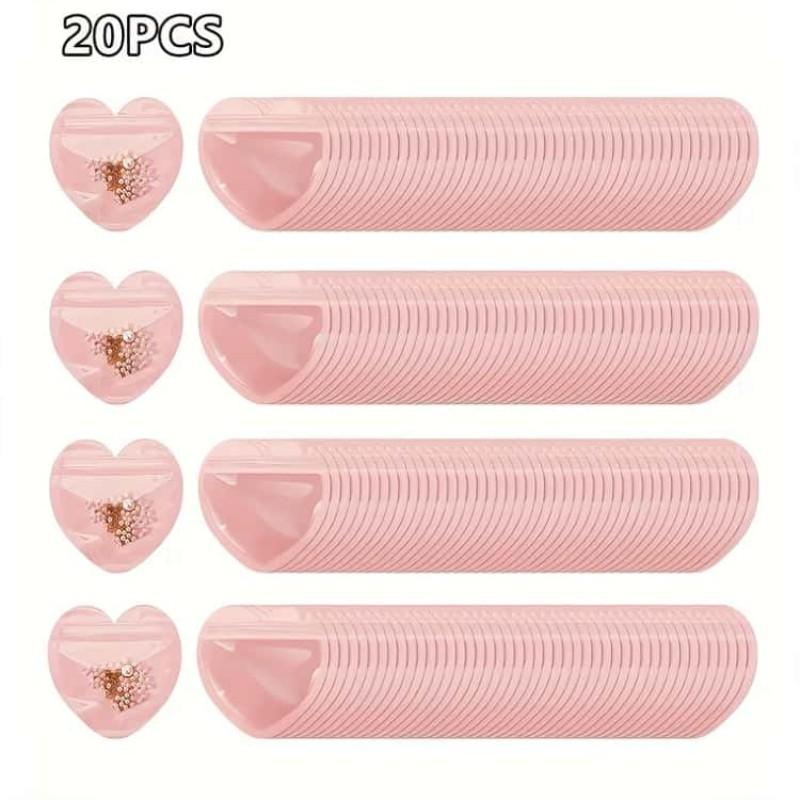 20pcs Pink Heart-Shaped Jewelry Bags, Transparent Sealed Bags, Suitable for Earrings, Rings, Necklaces and Travel Storage