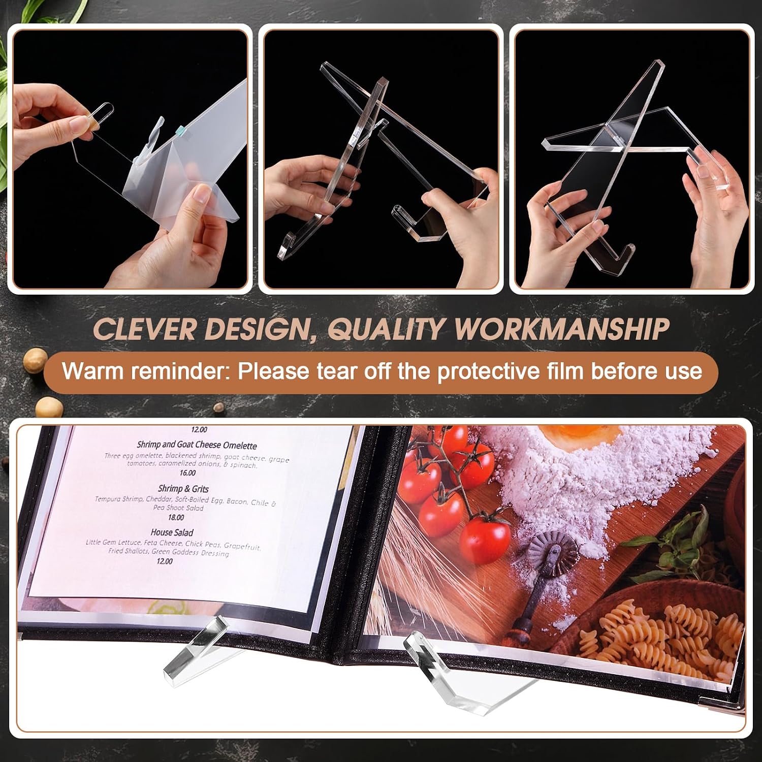 Cookbook Stand for Kitchen Counter Cookbook Recipe Book Holder for Multifunctional Display Tabletop Kitchen Counter Decor, 6.5 x 8.5 Inches(Clear)