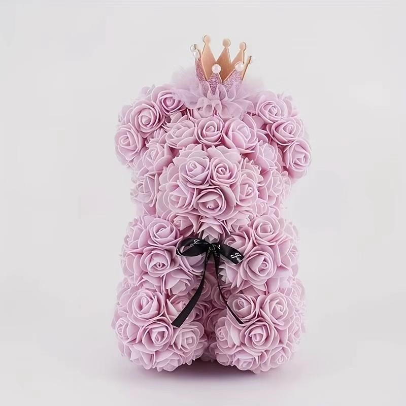 Rose Bear Crown Teddy Bear 23cm, Realistic Rose Flower Bear, Valentine's Day Gift for Girlfriend, Mother's Day, Christmas, Birthday, Decorative Collectible Gift