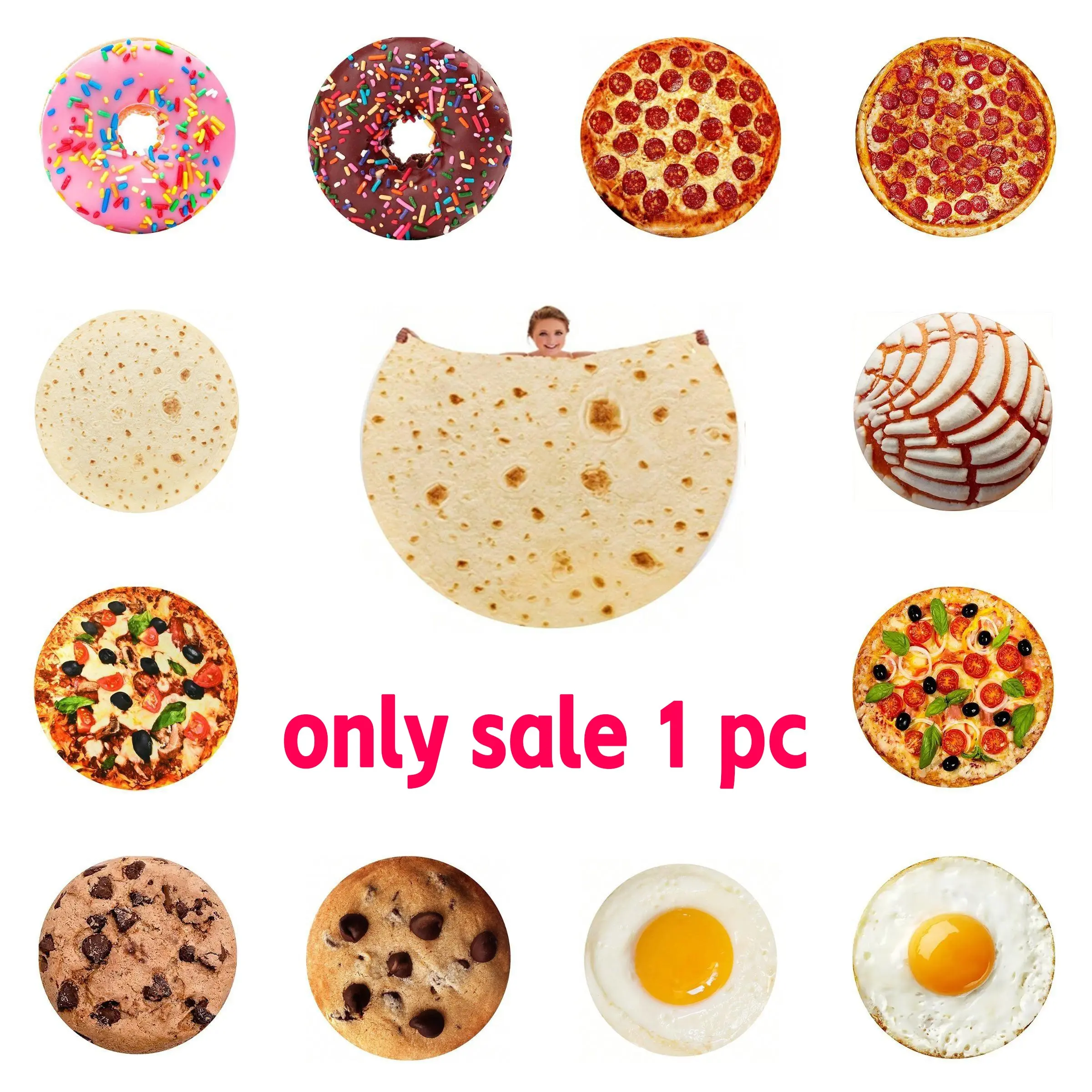 Funny & Realistic Print Flannel Cozy Throw Blanket, Omelette, Cookie, Burrito, Pizza, Waffle Patterns, Size Optional, Perfect Gift, All-Season Use, Comfy Blankets, Flannel Printed Blanket