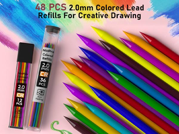 Nicpro 47Pcs Pastel Mechanical Pencil Set With Big Capacity Pencil Case, Cute Mechanical Pencils 0.5, 0.7, 0.9 & 2mm Lead Holder with 4B 2B HB 2H Color Lead Refills Eraser for Student Writing Drawing