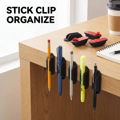 Adhesive Pencil Holders Silicone Pen Holder Flexible Pencil Holder Pen Organizer Pencil Organizer for Desk Office Essentials Accessories Office Desk Supplies Office Accessory Set of 10