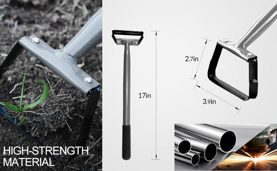 Walensee Mini Action Hoe for Weeding Stirrup Hoe Tools for Garden Hula-Ho with 14- Inch Scuffle Loop Hoe Gardening Weeder Cultivator, Sharp Durable Metal Handle Weeding Rake with Cushioned Grip, Grey