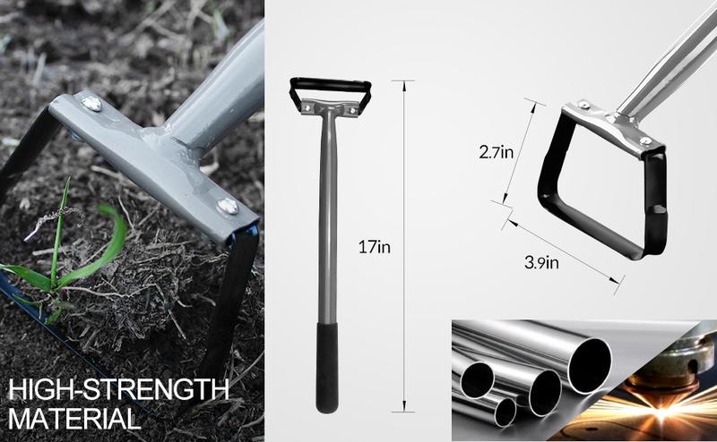 Walensee Mini Action Hoe for Weeding Stirrup Hoe Tools for Garden Hula-Ho with 14- Inch Scuffle Loop Hoe Gardening Weeder Cultivator, Sharp Durable Metal Handle Weeding Rake with Cushioned Grip, Grey