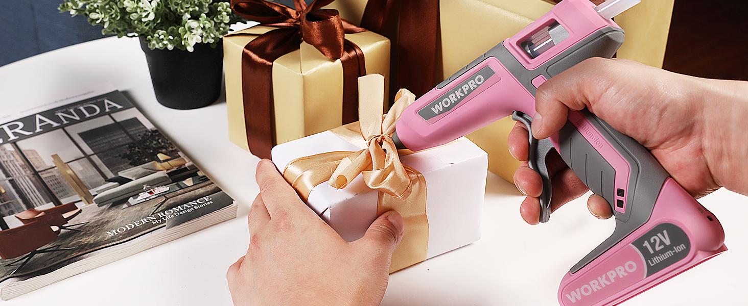 #BacktoSchool WORKPRO Full Size Cordless Hot Melt Glue Melter - 12V Rechargeable Fast Preheating Glue Melter Kit with 15 counts Full Size Glue Sticks, Auto Power-off Glue Melter for DIY Project, Art, Craft