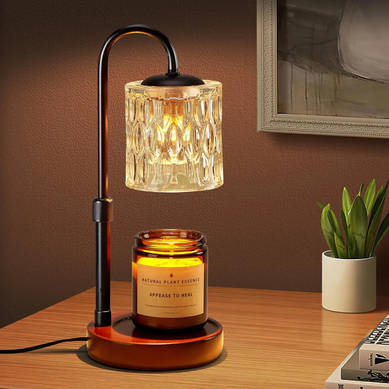 Dimmable Wooden Candle Warmer Lamp with Timer, Electric Fragrance Wax Warmer, Walnut Wood Base, Christmas Gift for Mom, New Home Room Decor