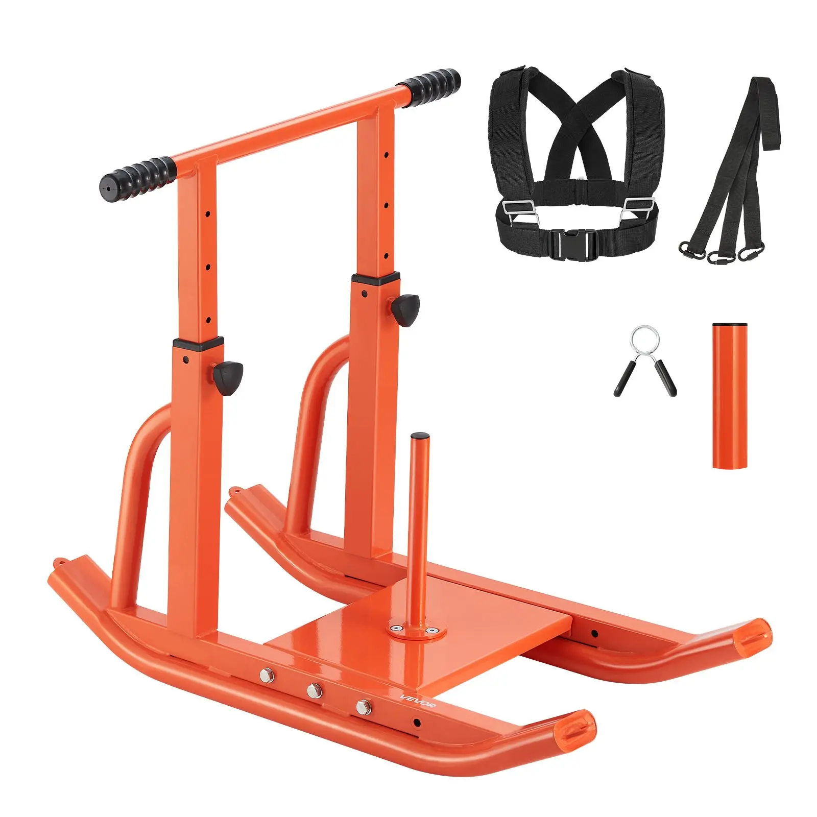 VEVOR Weight Sled, Steel Power Sled, Fitness Training Sleds for Athletic Exercise Speed Improvement, Workout Equipment with Adjustable Height Handle, Compatible with 1/2 in Weight Plates, Orange