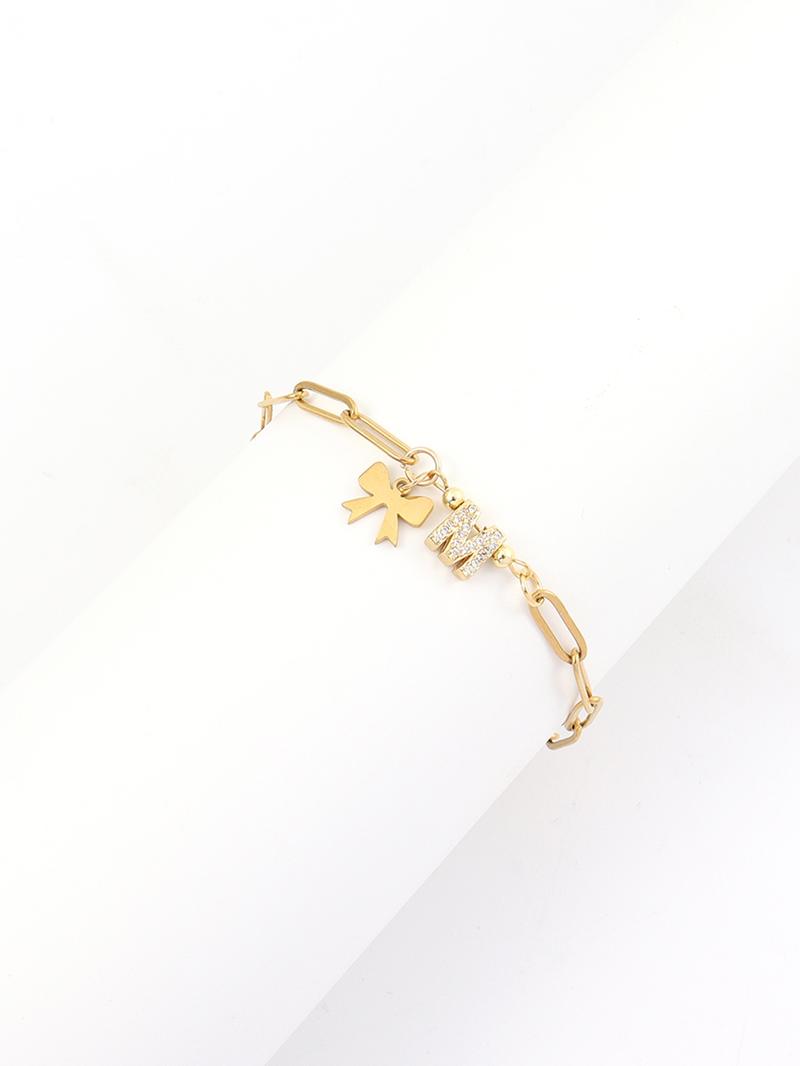 Bowknot Design Initial Bracelet, Rhinestone Decorated Link Bracelet for Women & Girls, Fashion Jewelry for Party, Daily Decor, Trendy All-match Jewelry for Gift, Personalized Jewelry