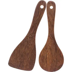 2Pcs Wooden Rice Paddle, Non-stick Rice Spoons Scooper Rice Serving Spoon Kitchen Cooking Spoons Utensils(8.27 Inch)